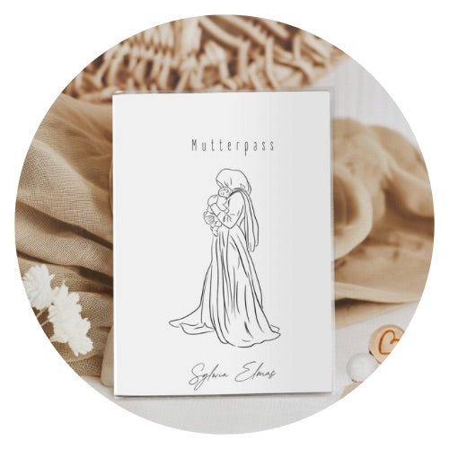 Mutterpasshülle Hijabi mit Abaya und Baby